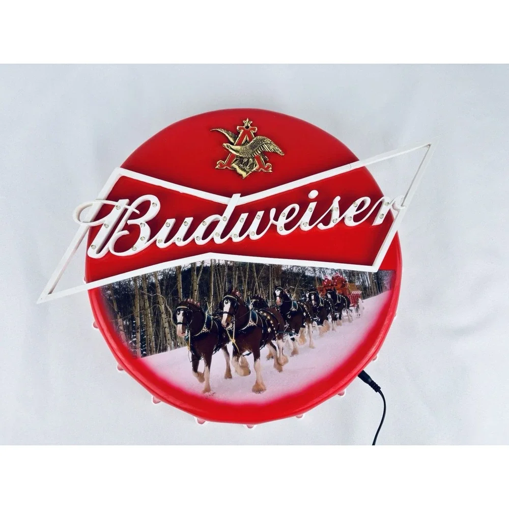 Vintage Budweiser Beer Clydesdale Anheuser Busch Bar Light Sign Man Cave Cap